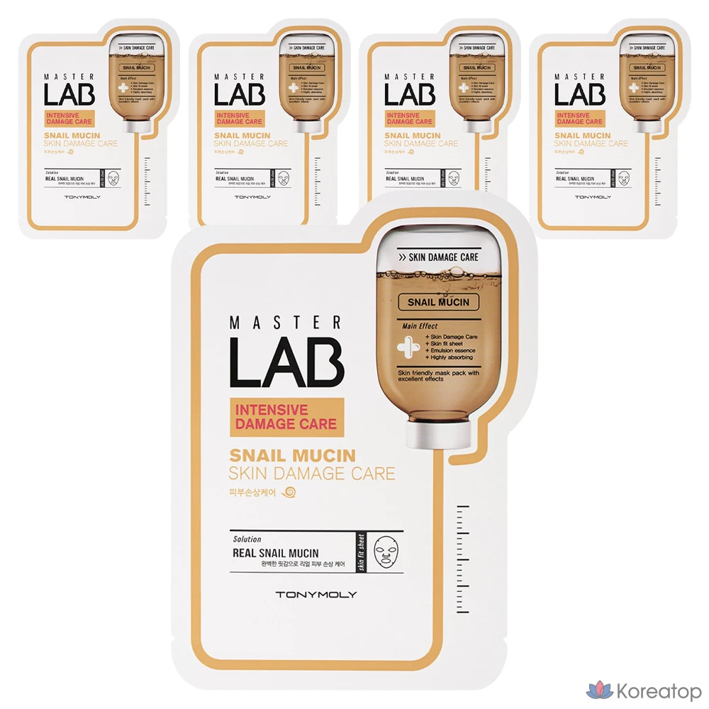 Маска-салфетка с экстрактом улиточной слизи Tony Moly Master Lab, 1 упаковка, 5 штук.