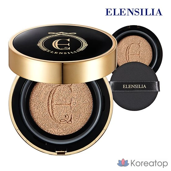 Тональный крем-кушон Elensilia Essence Black Cover Cushion Premium 15 г + сменный блок 15 г, цвет: N21 Светло-бежевый, 1 шт.