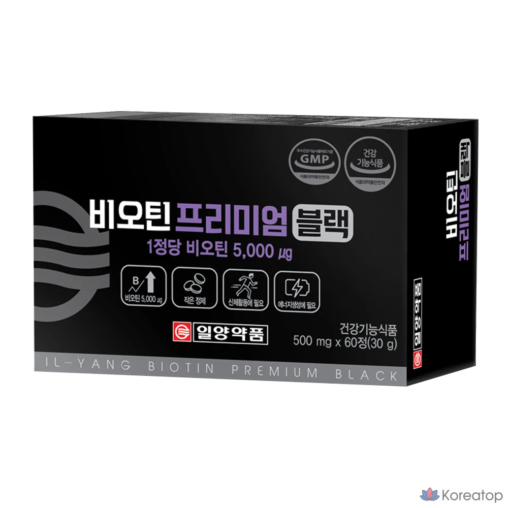 Биотин Ilyang Pharmaceutical, пищевая добавка 30 г, 60 таблеток, 1 упаковка.