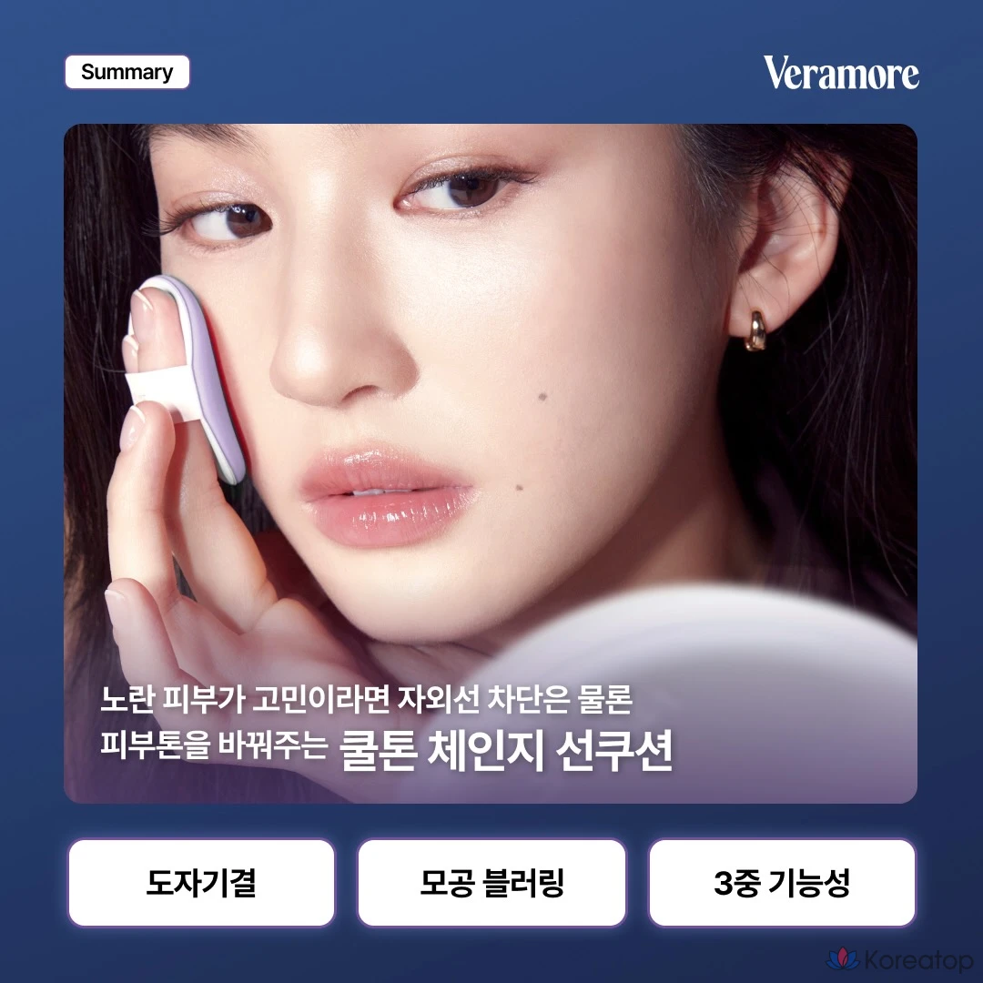 Кушон-база VERAMORE Glow Tone Up Purple Makeup Base Sun Cushion Refill SPF50+ PA++++, 13 г, 1 шт.