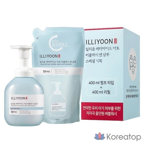 Набор для ухода ILLIYOON Ceramide Ato Bubble Wash & Shampoo 400ml + Refill 400ml, 3 шт.