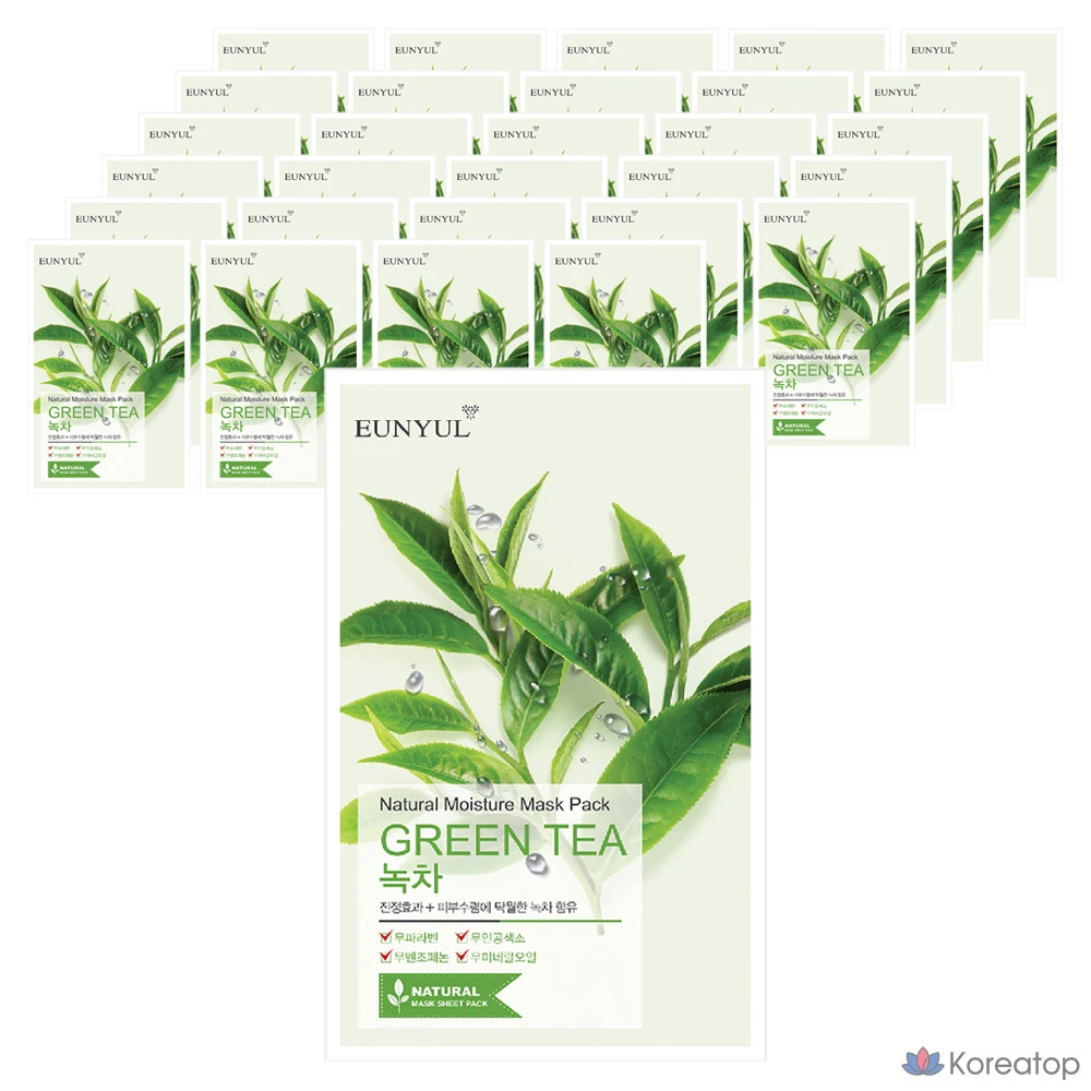 Набор натуральных масок для лица Eunyul с зеленым чаем, 50 штук, 3 упаковки.