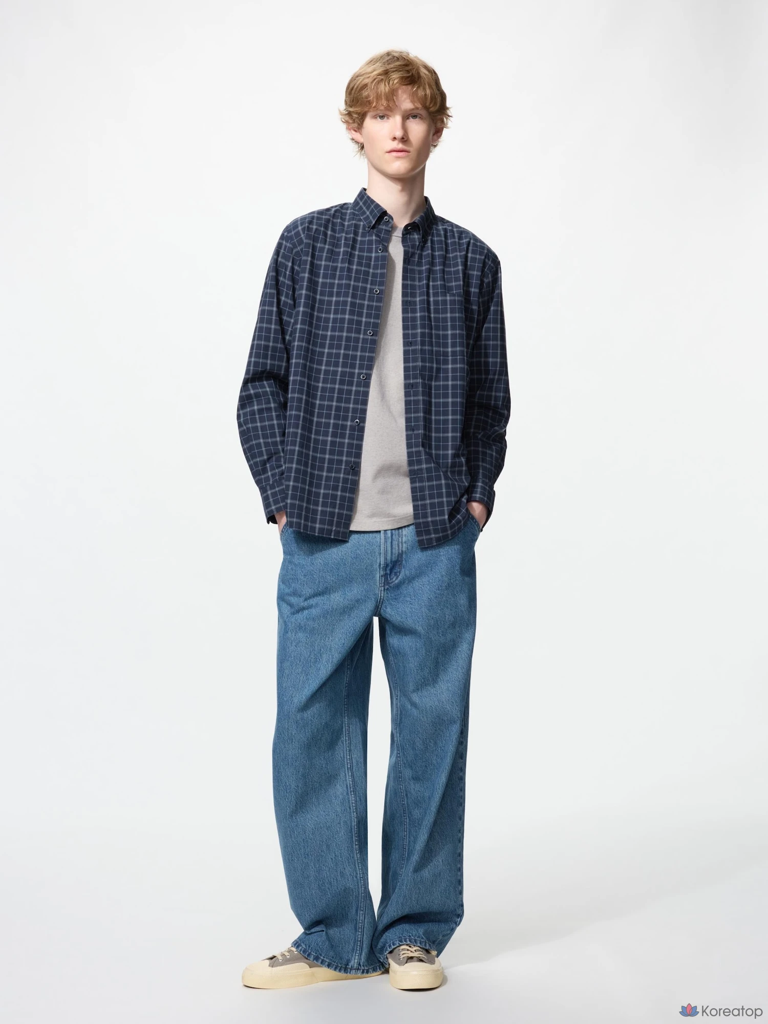 Рубашка Uniqlo Broadcloth Shirt (Button-Down Collar) Check E
