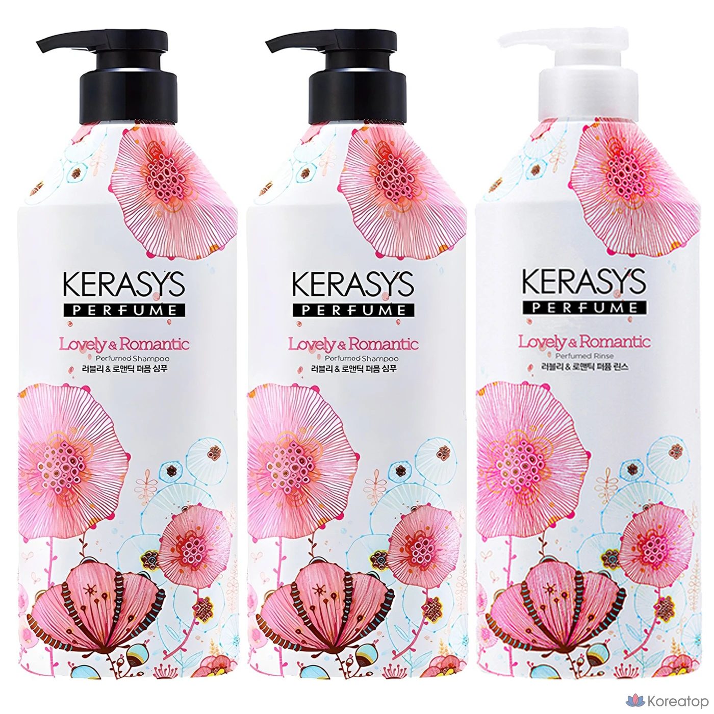 Парфюмированный шампунь KeraSys с ароматом «Любовь и романтика», 980 мл, 2 шт., ополаскиватель с ароматом «Любовь и романтика», 980 мл, 1 шт.