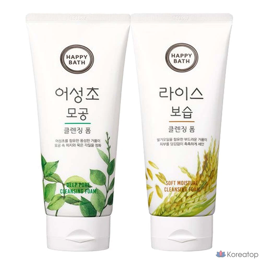 Набор Happy Bath Eoseongcho: очищающая пенка для пор Eoseongcho 200 г + увлажняющая очищающая пенка с рисовым маслом 200 г, 1 комплект.