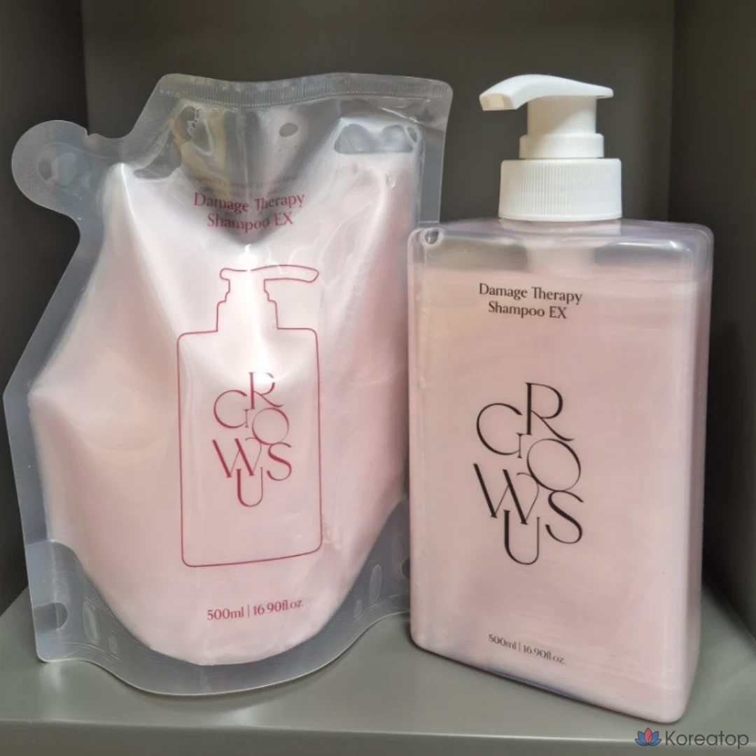 Шампунь GROWUS Damage Therapy 500 мл (1 продукт + 1 сменный блок) Уход за поврежденными волосами с помощью протеинов, питание волос, коллаген, аминокислоты, 1 флакон, 1 л