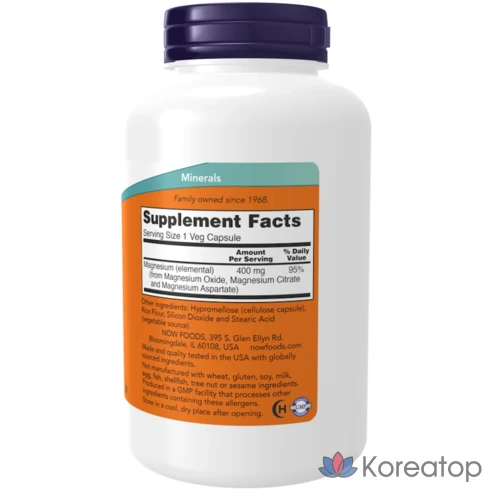 Капсулы магния 400 мг Now Foods, растительные капсулы