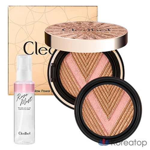 Набор Cledbel Glow Power Lift V Rose Gold Cushion Foundation 13 г + сменный блок 13 г + спрей Rose Mist 100 мл, № 21, 1 шт.