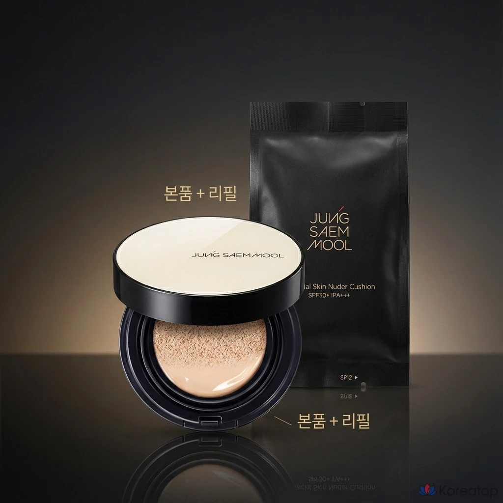 Тональный крем Jungsaemmool Essential Skin Nude Cushion [Основной продукт + Сменный блок] - Тональный крем телесного цвета с плотным покрытием, оттенок Pink Light, 1 шт.