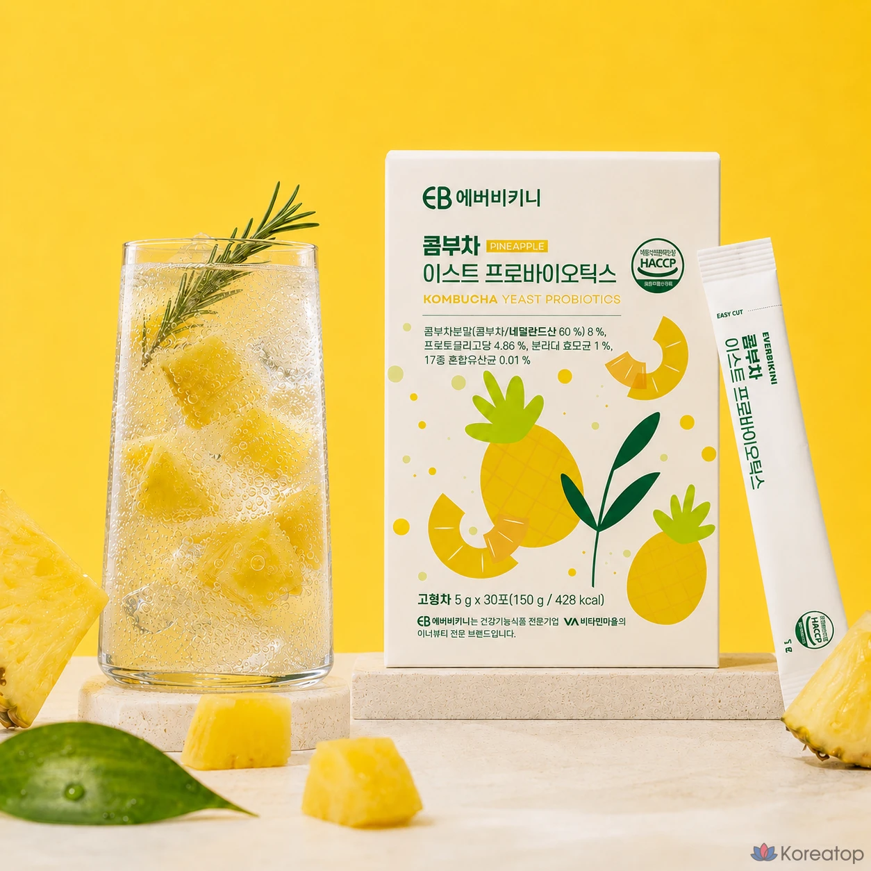 Пищевая добавка EverBikini Kombucha Yeast Probiotics Pineapple Flavor, 150 г, 30 шт.