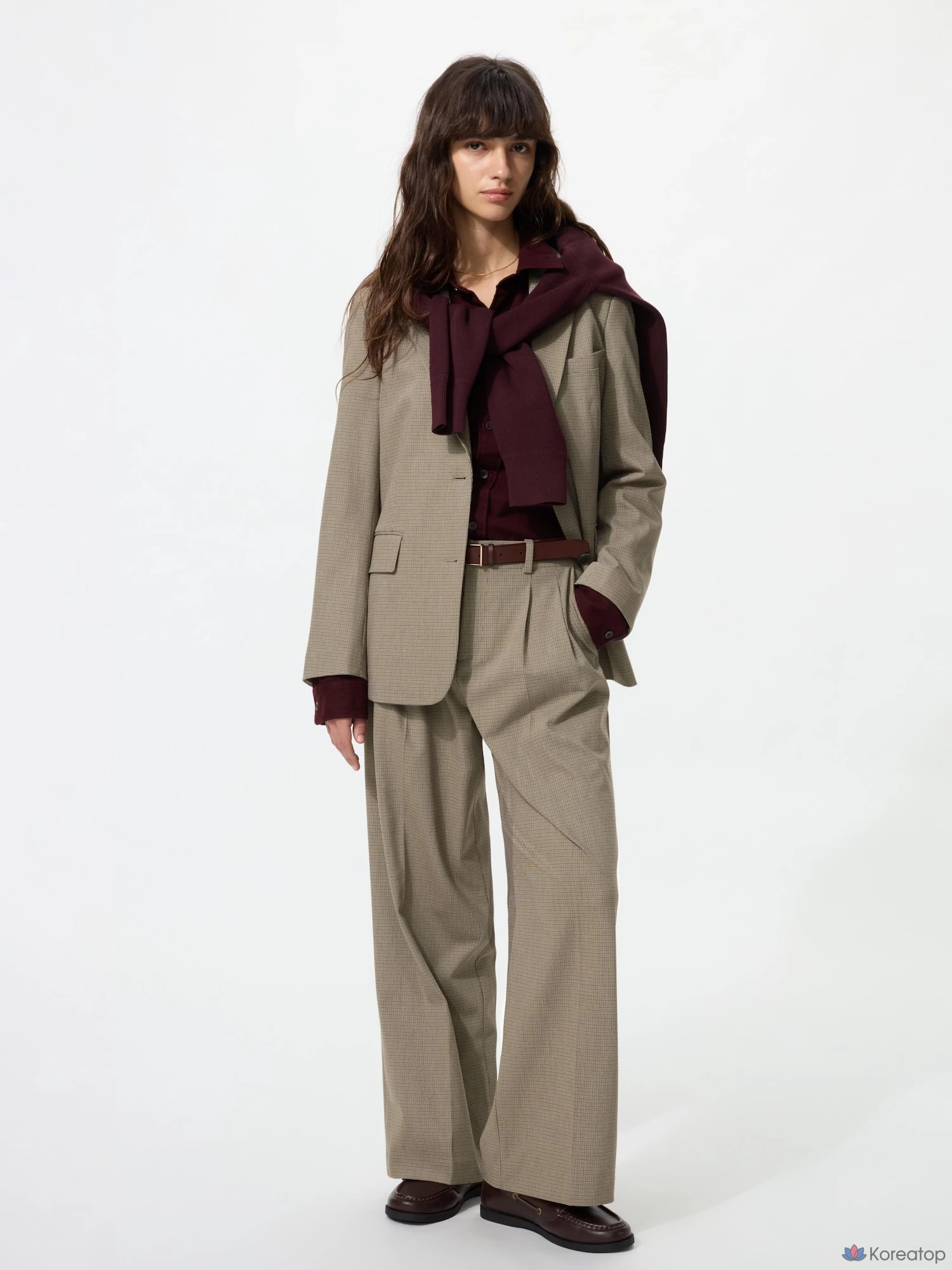 Брюки Uniqlo Smart Tuck Wide Pants, клетка