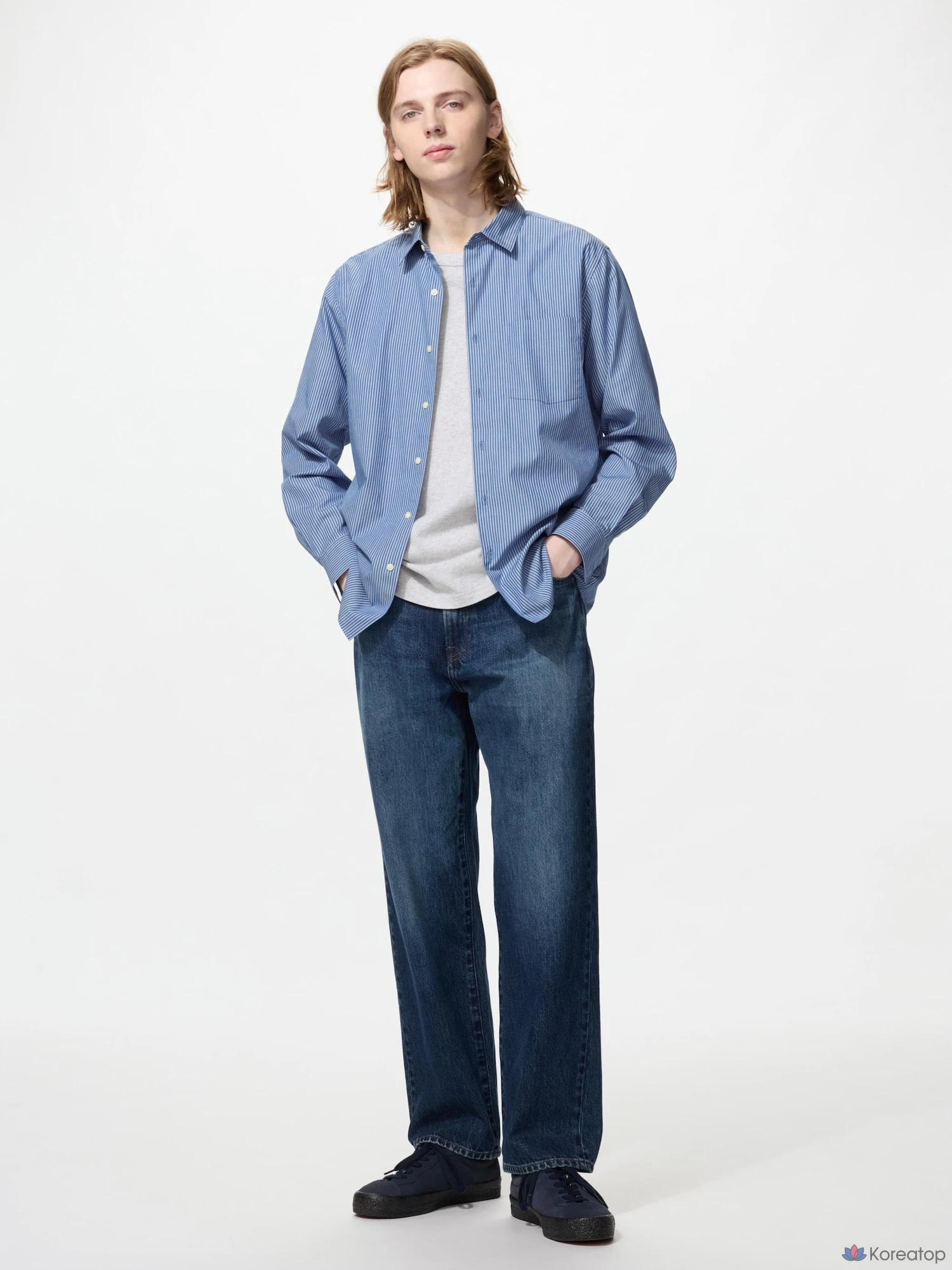 Рубашка Uniqlo Broadcloth Shirt (Button-Down Collar) Stripe D