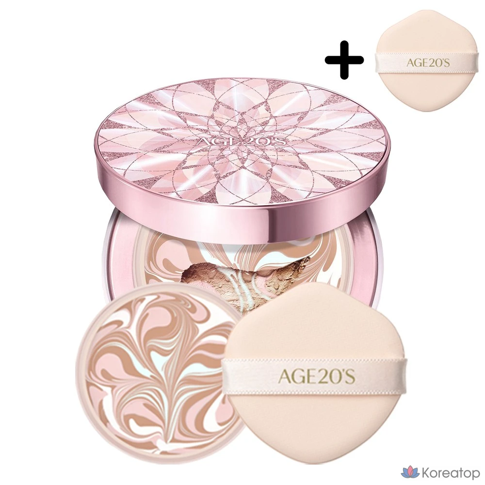 Age20s Double Blooming Diamond Essence Cover Pact Latest Version Основной продукт + Сменный блок + Совместимая пуховка, 1 шт., Double Blooming No. 23