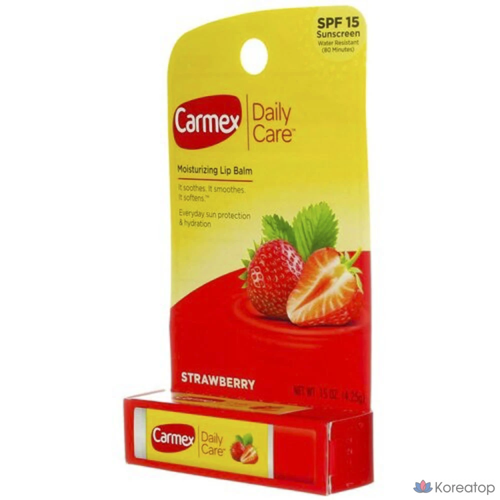 Увлажняющий бальзам для губ Carmex Daily Care с защитой от солнца и увлажнением, 4,25 г, 1 шт., аромат клубники.
