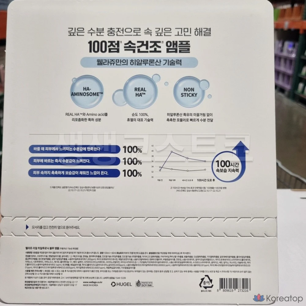 Увлажняющая ампула WELLAGE с гиалуроновой кислотой, быстросохнущая, 1 шт., 100 мл, фото 2