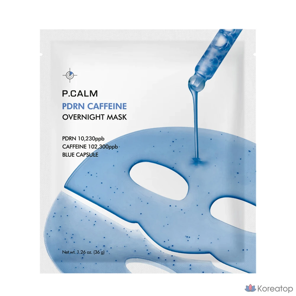 Ночная гелевая маска P.CALM PDRN с кофеином и гиалуроновой кислотой, 1 шт., упаковка из 4 штук.