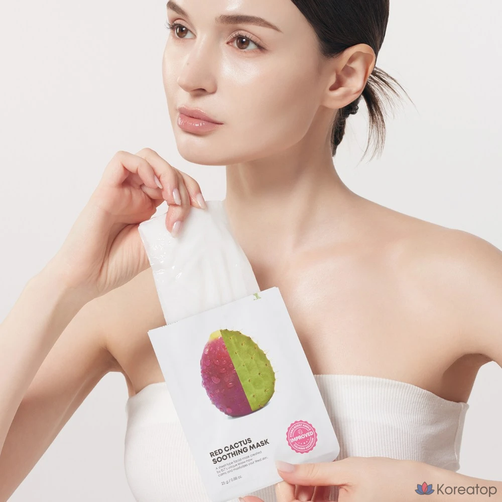 Успокаивающая маска ELT Red Cactus с гиалуроновой кислотой, 10 листов, 1 упаковка, 10 штук.