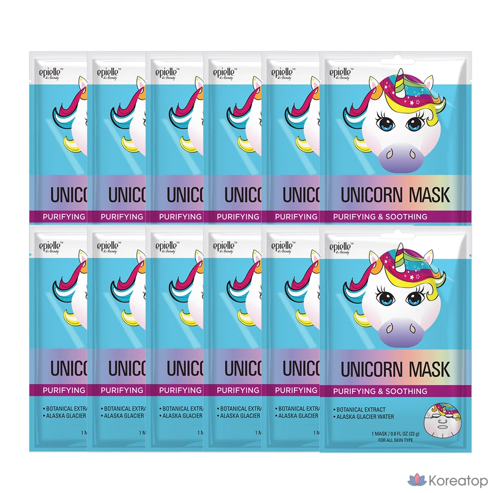 Набор масок с изображением единорога Epielle, 1 упаковка, 12 листов.