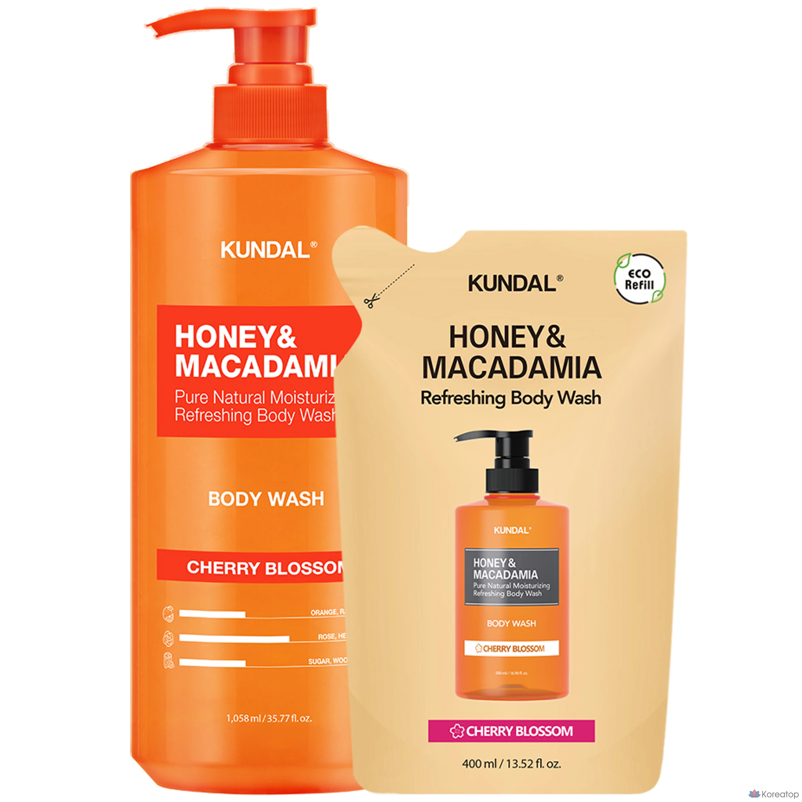 Kundal Honey & Macadamia Pure Гель для душа с вичневым цветом, 1,458 л, 1 шт.
