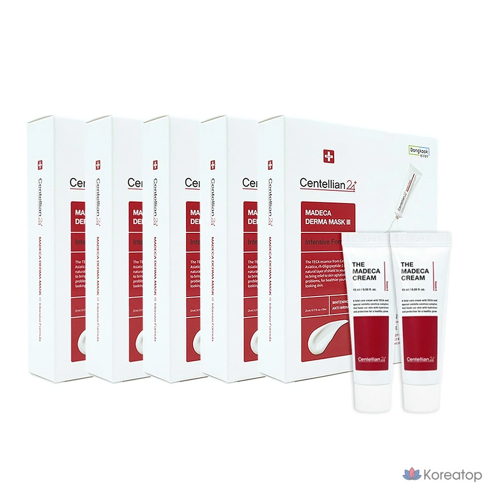 Dongkook Pharmaceutical Centellian24 Madeca Derma Mask 3, 50 листов, крем Madeca 15 мл, 2 флакона, 1 набор