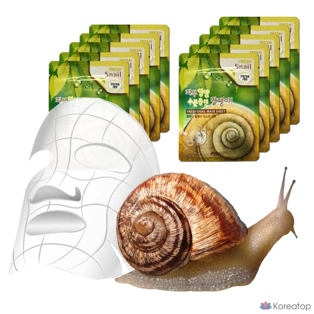 Тканевая маска для лица 3W Clinic Fresh Snail Hyaluronic Acid Mask Sheet, 10 шт.