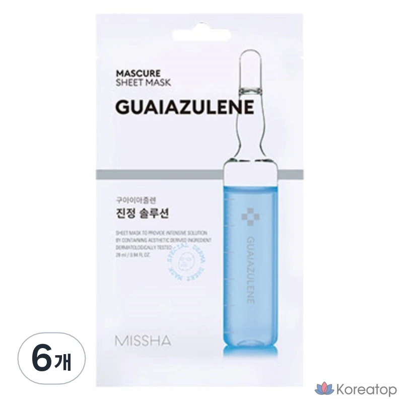 Тканевая маска для лица Missha Mascure Soothing Solution с гвайазуленом, 1 упаковка, 6 упаковок