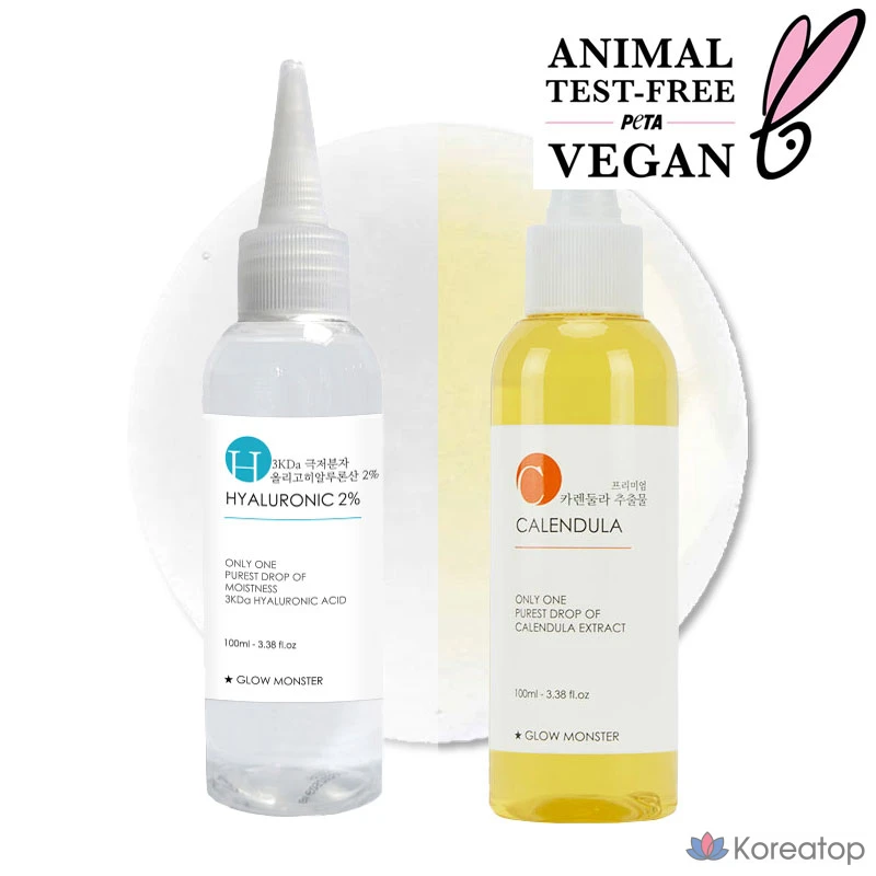 Glow Monster Premium Calendula Extract 100 мл + 3 кДа олигогиалуроновая кислота 2% концентрат 100 мл, 2 комплекта