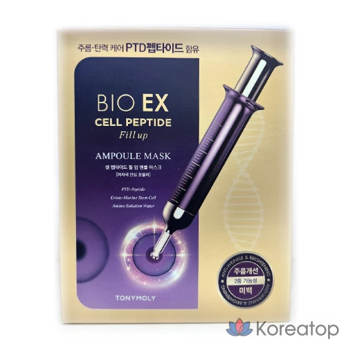 Набор ампул-масок Tony Moly BioEX Cell Peptide Fill-Up для увлажнения и повышения эластичности кожи и разглаживания морщин, 10 штук, по 1 маске в упаковке.