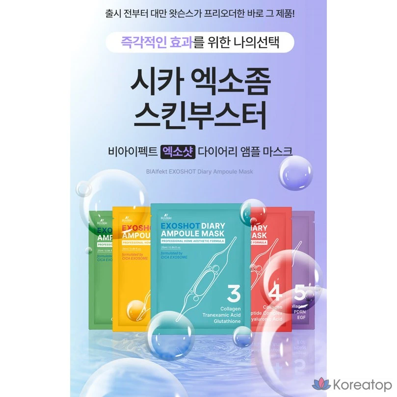 Тканевая маска для лица BIA EFFECT Exo Shot Diary Ampoule Mask, оттенок 1 Collagen Panthenol Ceramide, 25 мл, 10 шт., фото 2