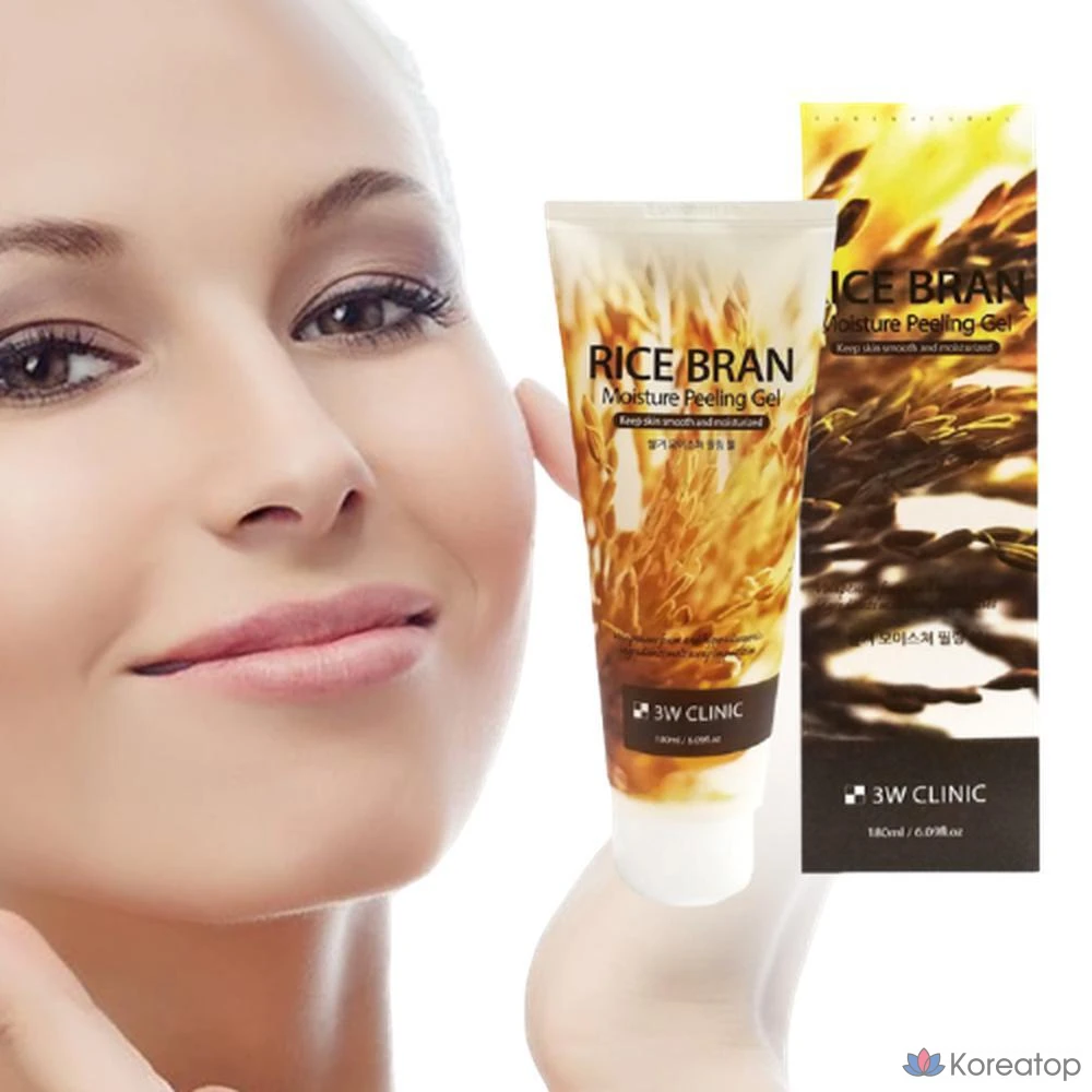 3W Clinic Отшелушивающий гель-пилинг с экстрактом рисовых отрубей, увлажняющий эксфолиант, 1 шт., 180 мл