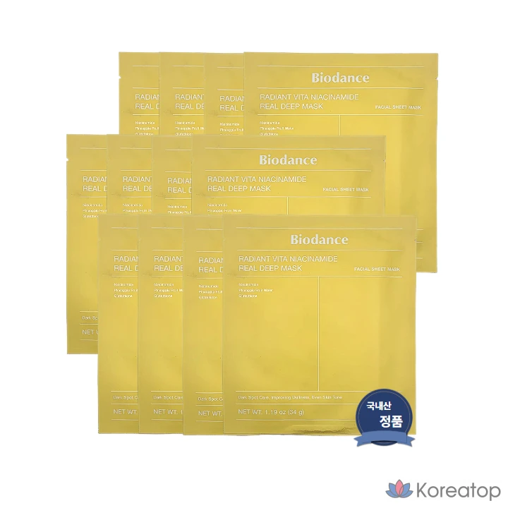 Biodence Radiant Vita Niacinamide Real Deep Mask 4 Sheets Glutathione Low-Irritation Tone-Up Hydrogel, 12 Count, 1 Pack