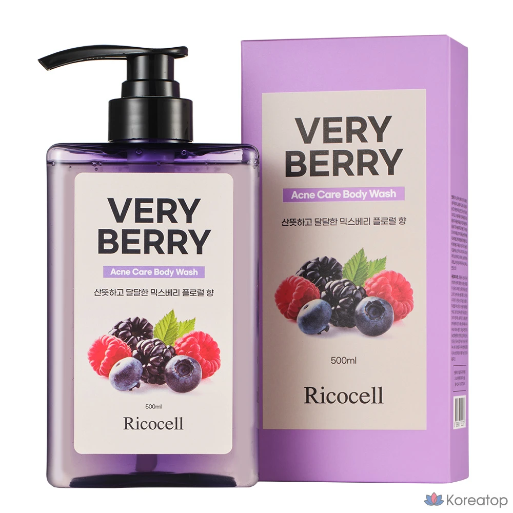 Гель для душа Ricocell Berry Berry Acne Care 500 мл, с мягкой кислотностью, увлажняющий, для лечения акне, 1 шт.
