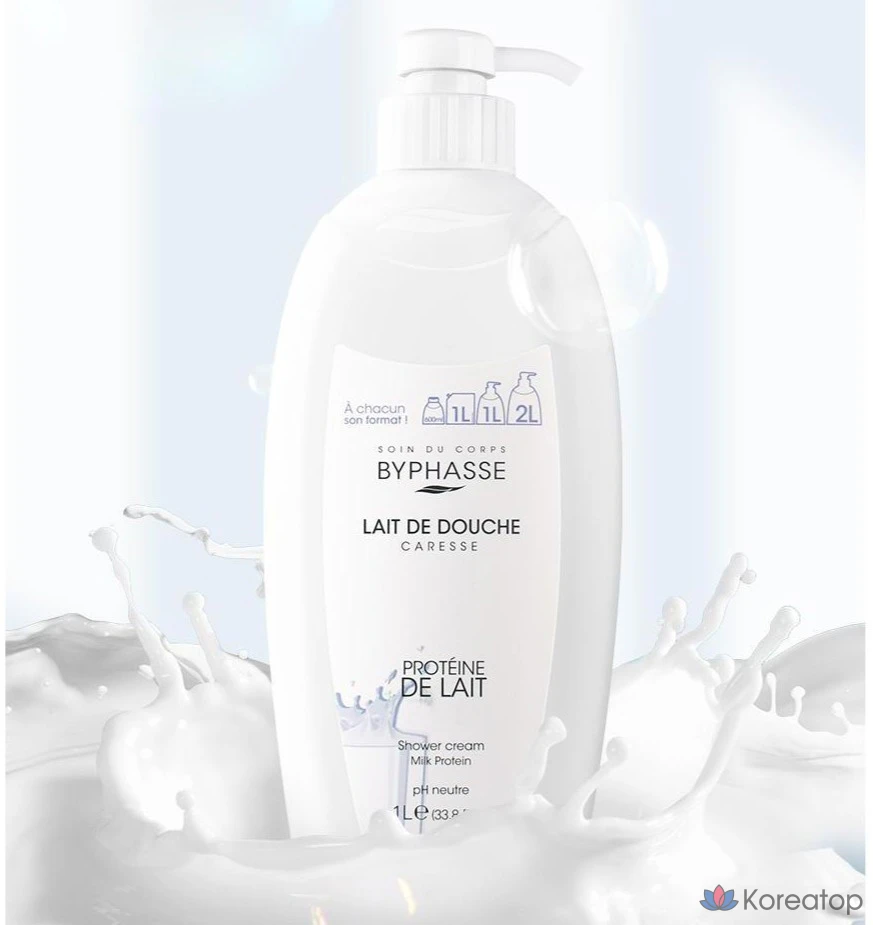 Гель для душа Byphasse с высоким содержанием увлажняющих компонентов и молочным протеином, 1 л, 1 шт.