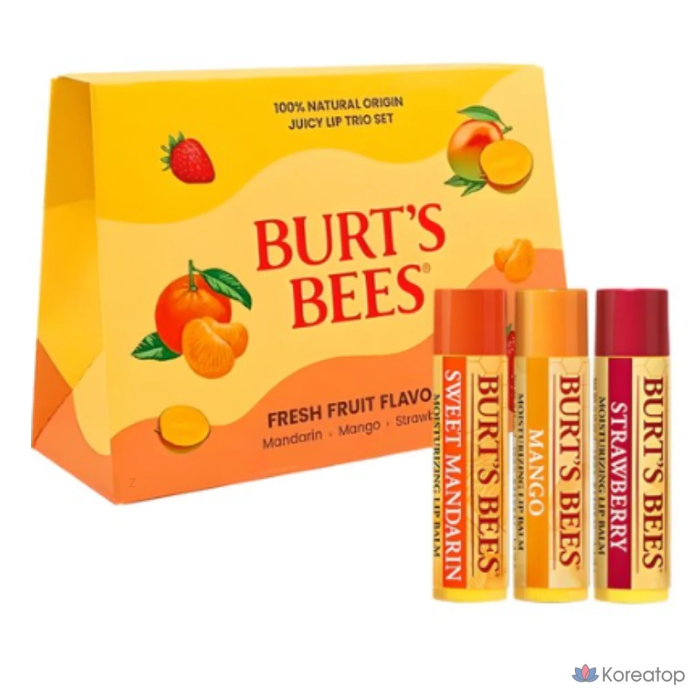 Набор из 3 бальзамов для губ Burt's Bees Juicy Lip Balm Trio, 3 вкуса (сладкий мандарин + манго + клубника), 12,75 г, 1 шт.