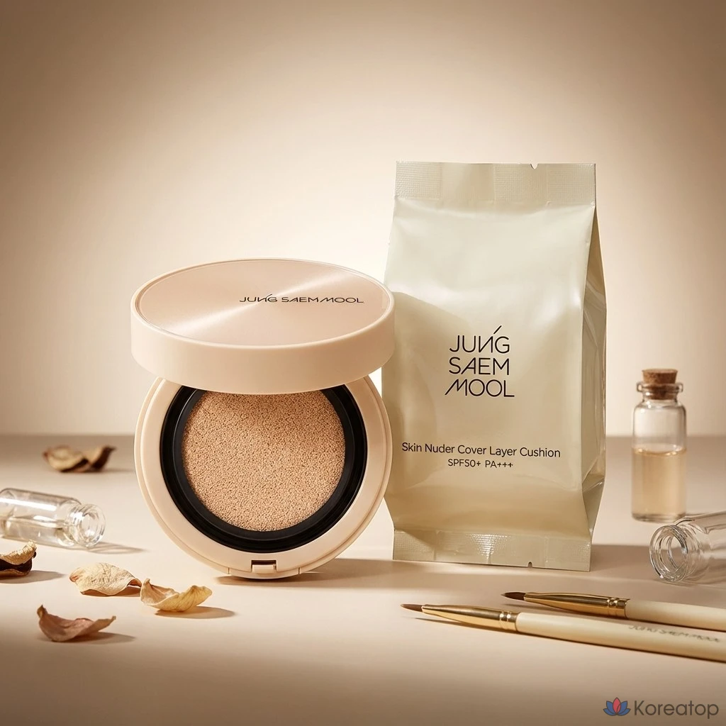 Тональный крем-кушон Jungsaemmool Skin Nude Cover Layer Cushion (основной продукт 1 + сменный блок 1), оттенок 23 Medium, 1 шт.