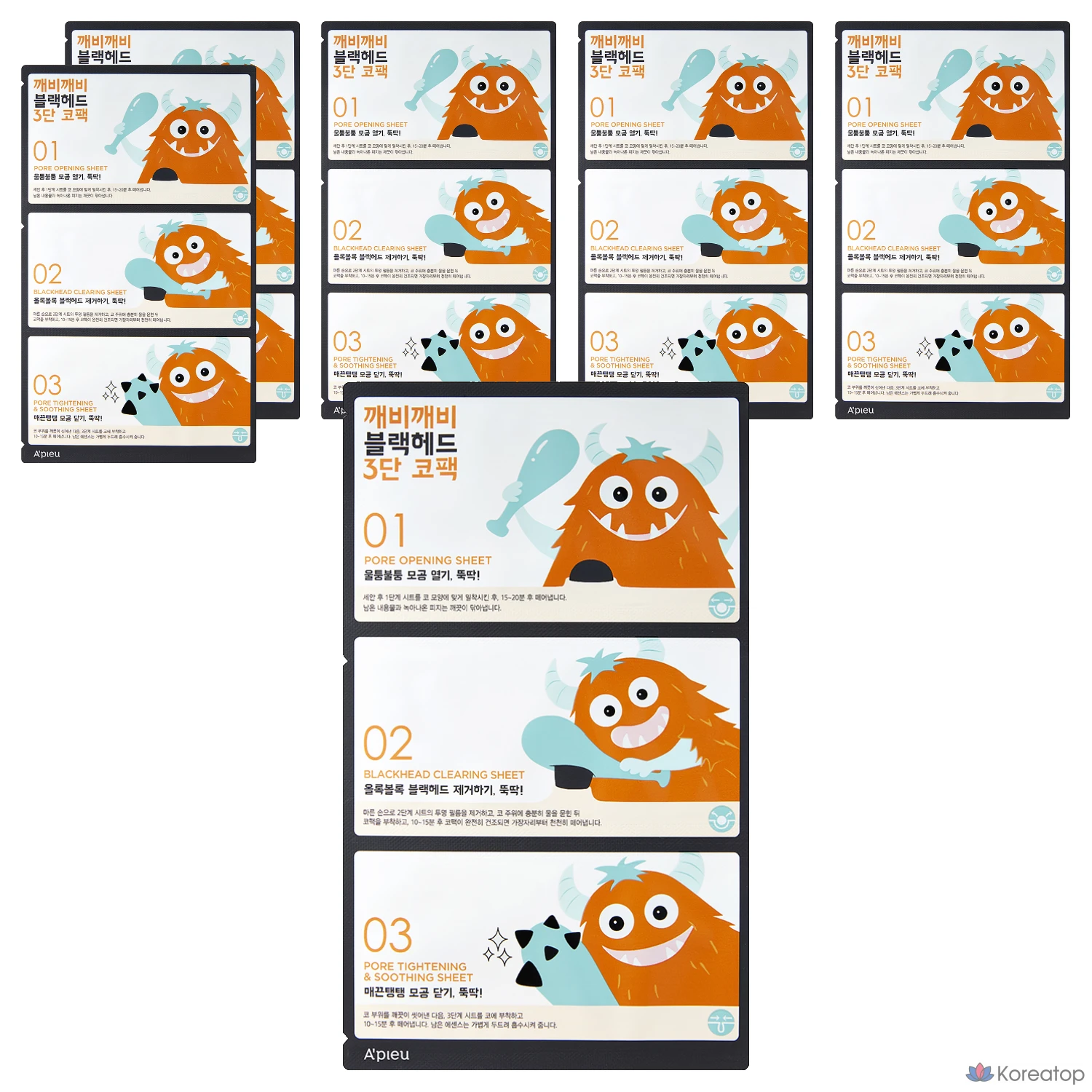 Набор для удаления черных точек A'Pieu Goblin Blackhead 3-Step Nose Pack, 1 упаковка, 6 упаковок