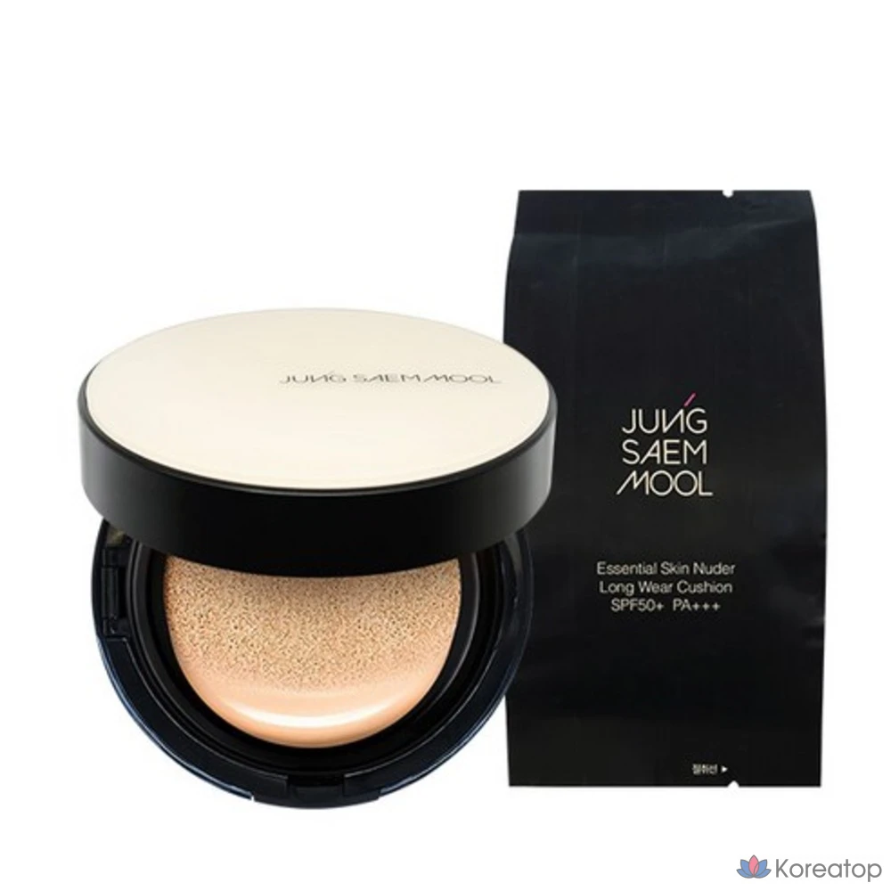 Тональный крем Jungsaemmool Essential Skin Nude Longwear Cushion, матирующее покрытие, мягкость, сохраняющаяся в течение всего дня (основной продукт + сменный блок), 1 шт., средний оттенок
