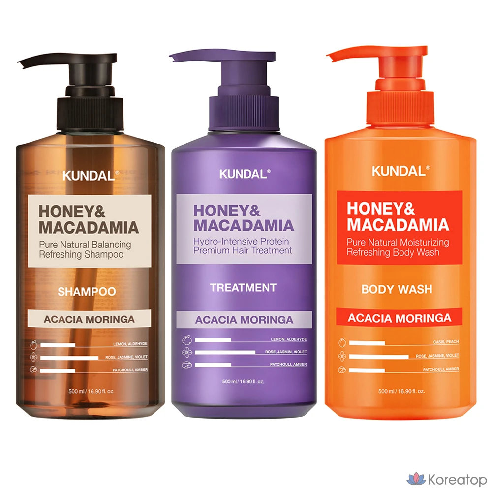 Kundal Honey &amp; Macadamia Nature Shampoo + Treatment + Body Wash с ароматом акации и моринги, 500 мл, 1 шт.