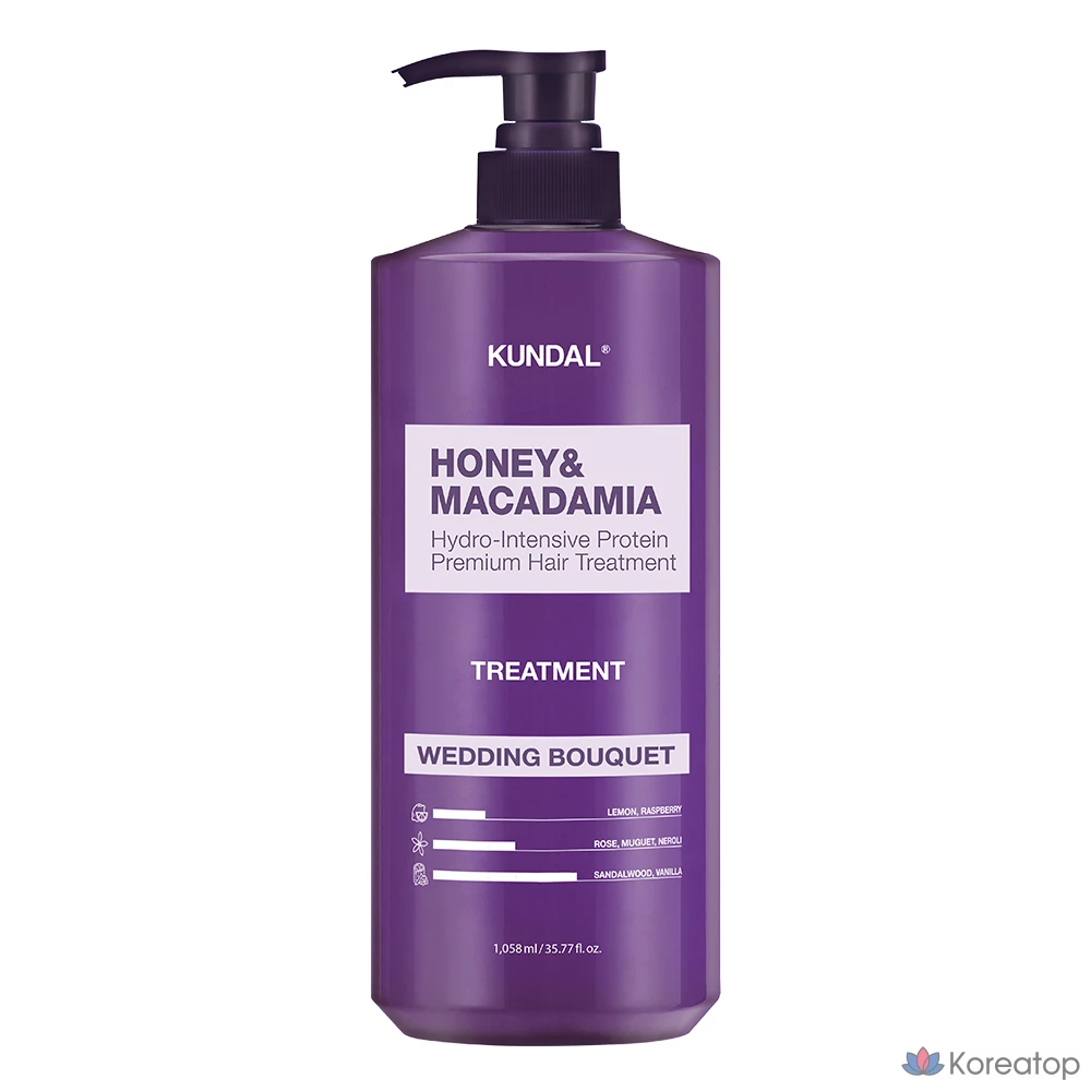 Средство для ухода за волосами Kundal с медом и макадамией, аромат «Свадебный букет», 1,058 л, 1 шт.