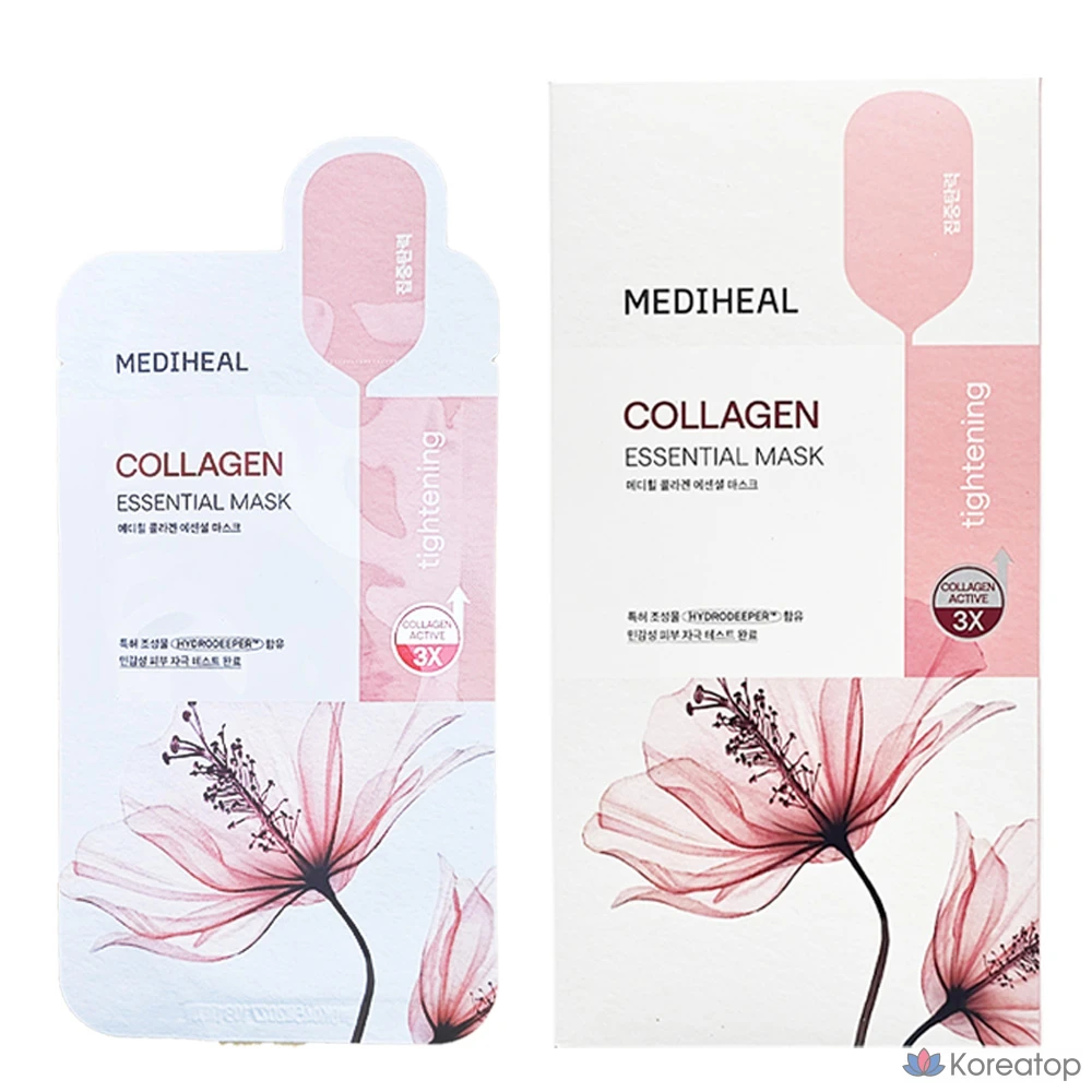 Маска Mediheal Essential Mask, 10 листов, 30 листов, масло чайного дерева, коллагеновая маска, ватермид, мадекассозид, 10 штук, по 1 шт.