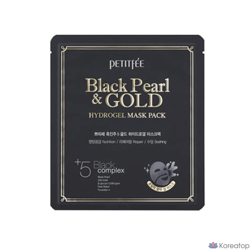Набор гидрогелевых масок Petitfee Black Pearl &amp; Gold, 32 г, 5 штук, 1 упаковка.