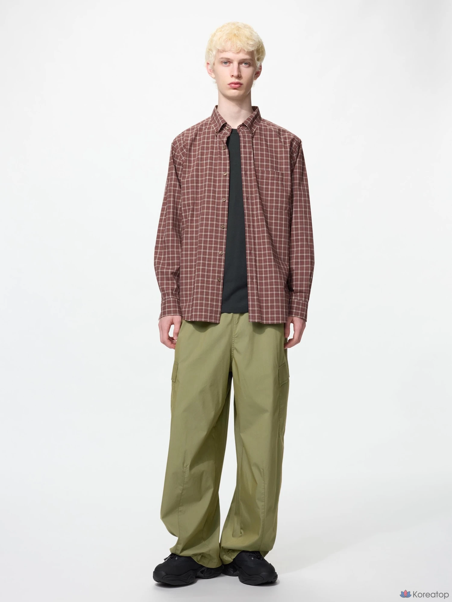 Рубашка Uniqlo Broadcloth Shirt Button-Down Collar, в клетку C