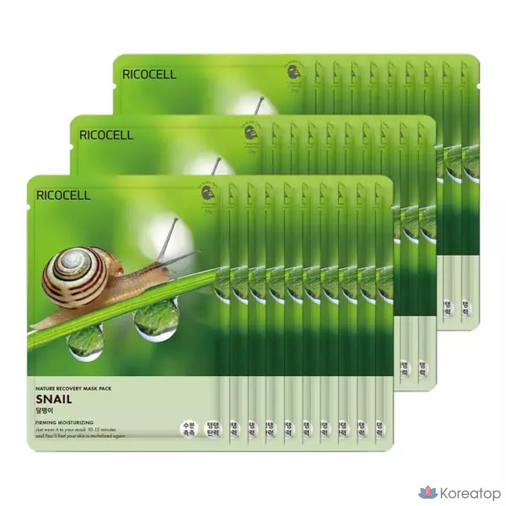 Маска для лица Ricocell Nature Recovery Snail Mask, 23 г, 30 листов, 30 штук, 1 упаковка.
