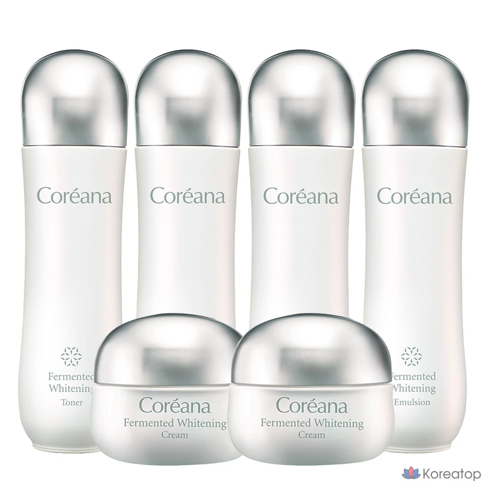 Отбеливающий тоник с ферментированными компонентами Coreana + эмульсия + крем, 2 набора
