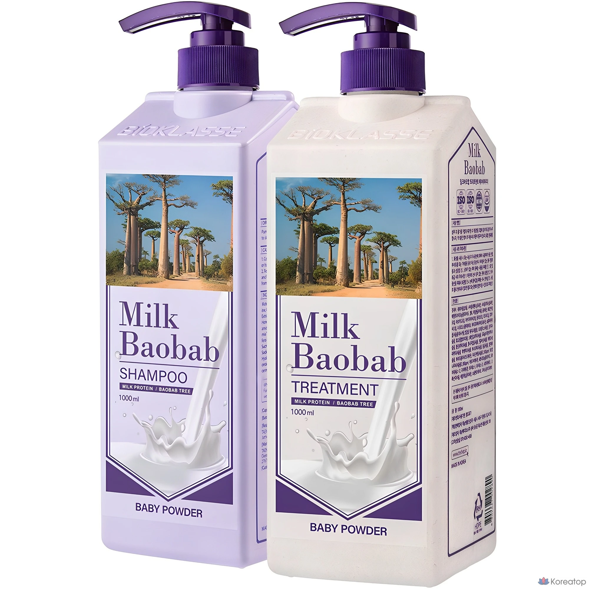 Детский шампунь Bioclasse Milk Baobab Baby Powder 1000 мл + средство для ухода 1000 мл, 1 комплект