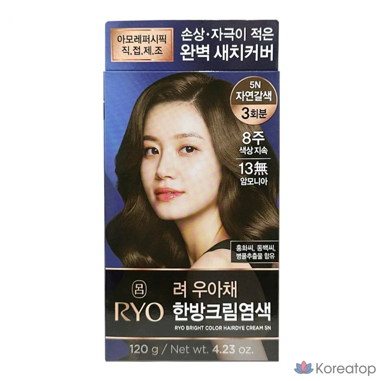 Крем-краска для седых волос Ryeo Uachae Herbal, оттенок 5N, натуральный коричневый, 1 упаковка.