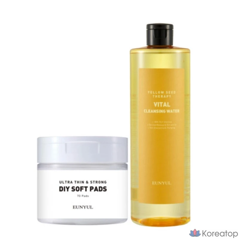 Очищающая вода Eunyul Yellow Seed Therapy Vital Cleansing Water, 500 мл, набор из 70 подушечек, 1 шт.