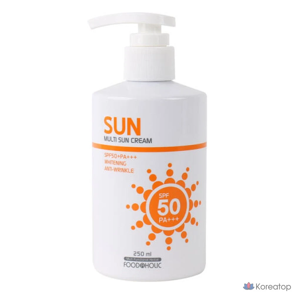 Солнцезащитный крем FoodaHolic Multi Sunscreen 250 мл SPF50 PA+++, с помповым дозатором, не оставляющий белых следов, смешанный солнцезащитный крем, 1 шт.
