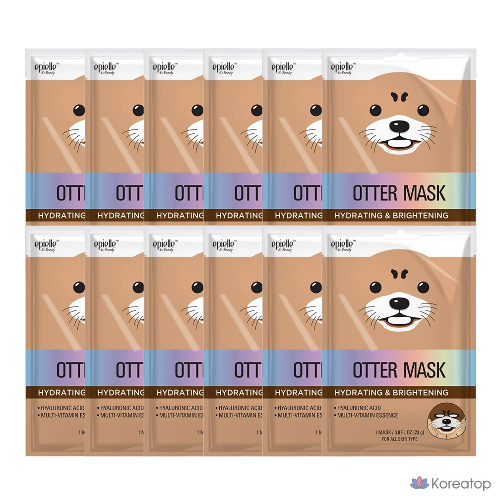 Набор из 12 тканевых масок Epielle Moisture & Tone-Up Otter Animal Character Mask Pack, 12 штук.
