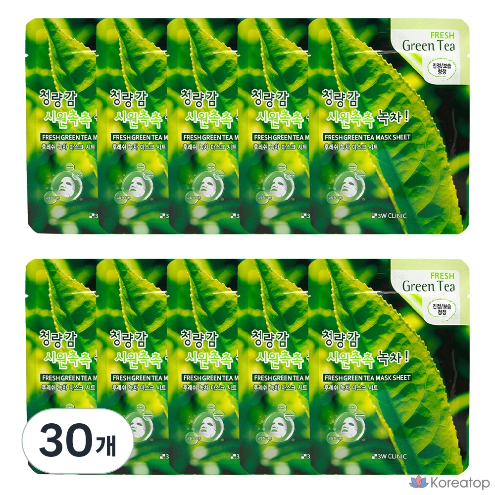 Тканевые маски для лица 3W Clinic Fresh Green Tea, 30 листов, 1 упаковка